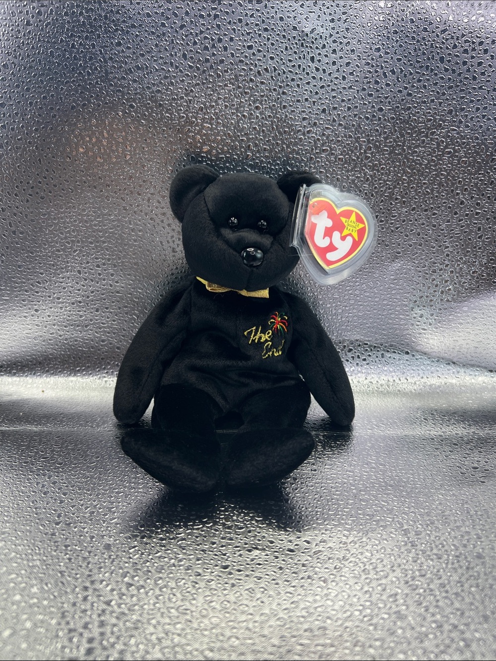 Ty Black Plush Bear with Gold Embroidered Palm - Ty Beanie Toy